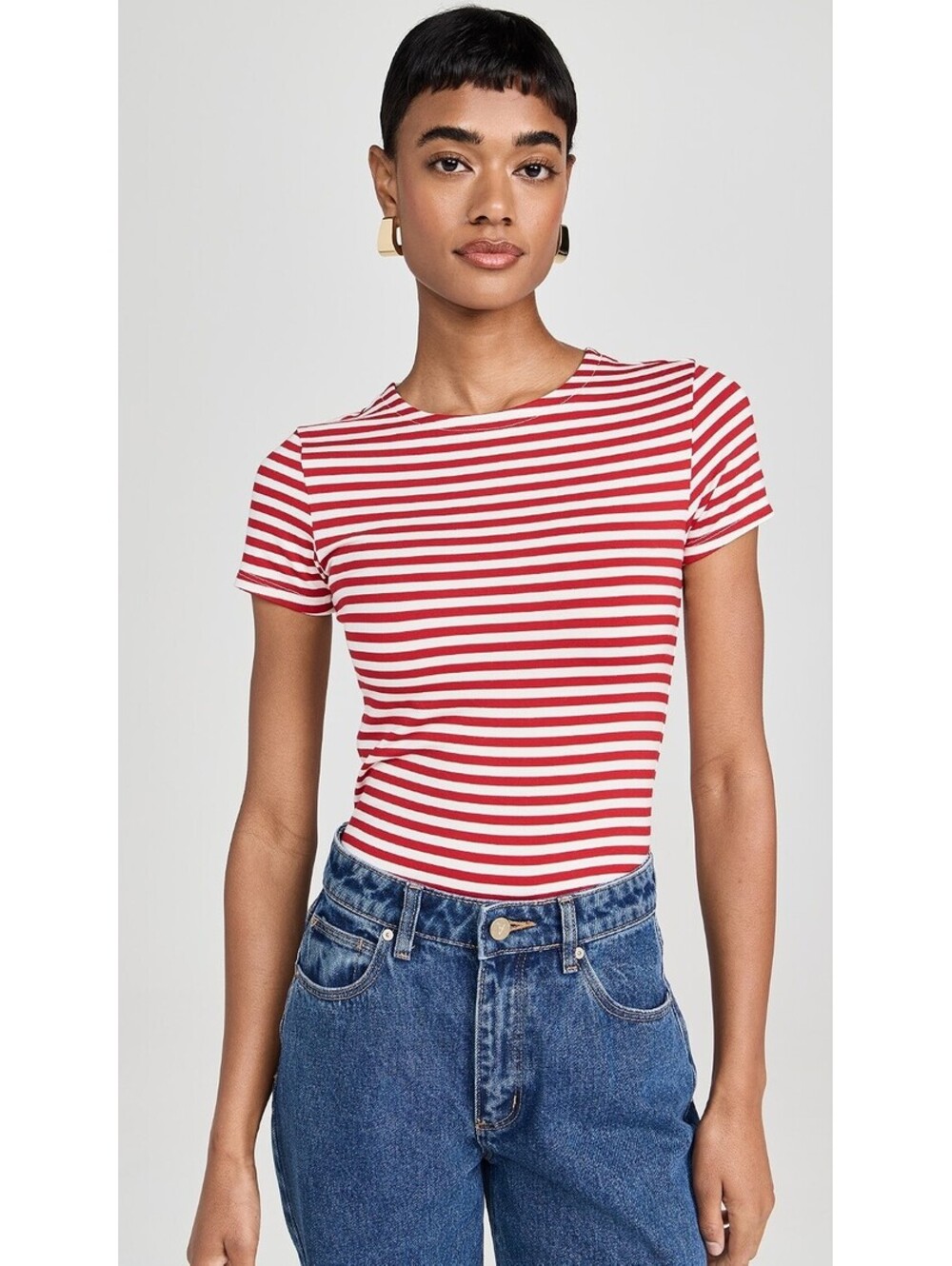 L'AGENCE Ressi Stripe Tee | Red & White | Fitted Crewneck | XS